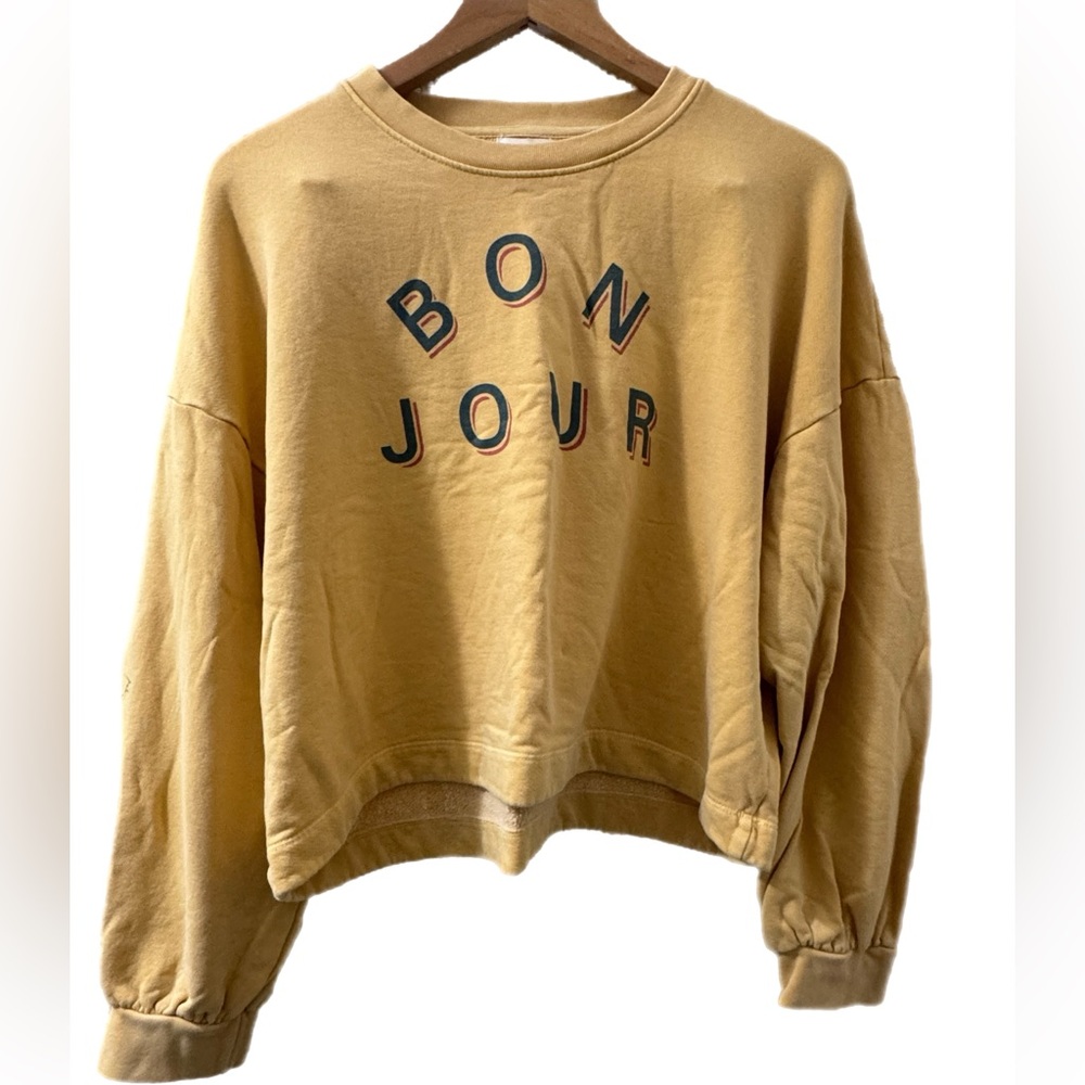 Sundry Yellow 'Bonjour' Graphic Sweater